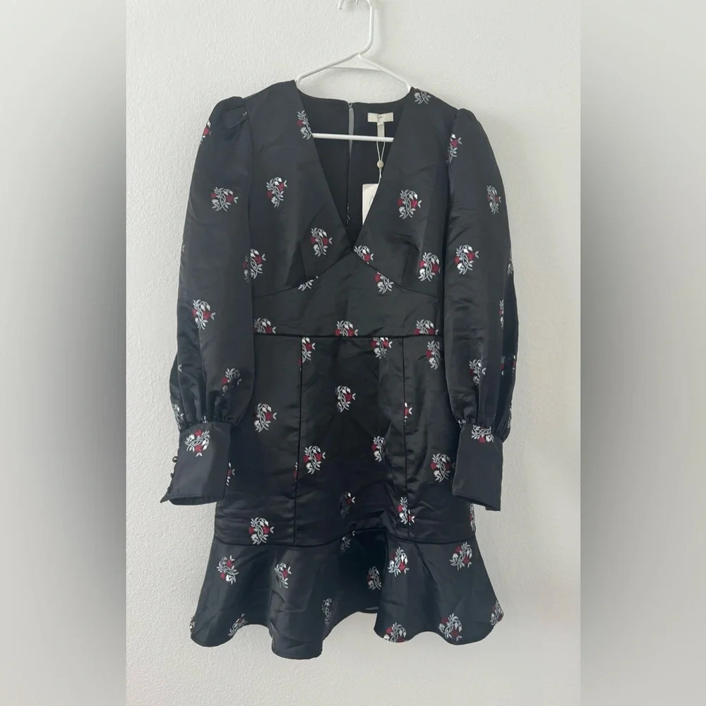 JOIE Black Minia Floral Dress Dark Romantic Flounce V Neck Party Size 6 NWT